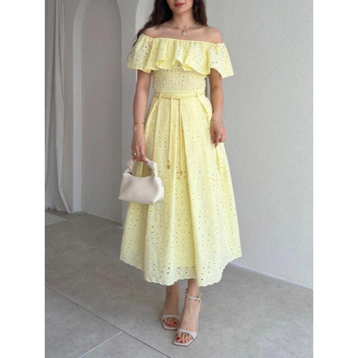 Off Shoulder Cutout Ruffle Skirt Set