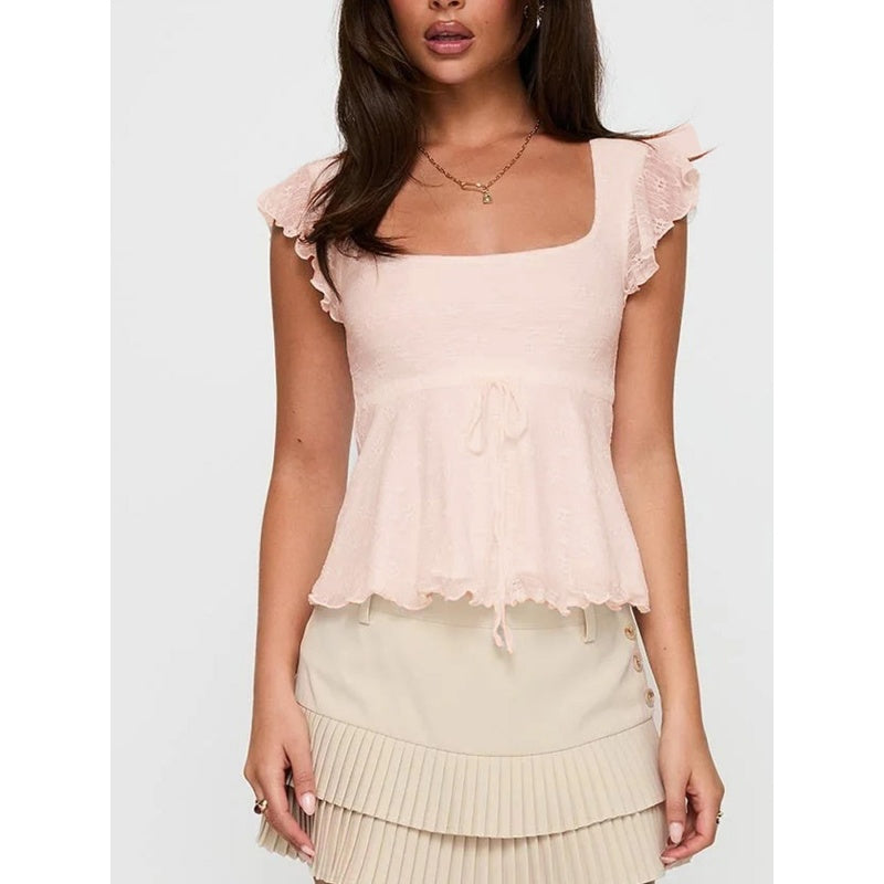 Lace Tie Ruffle Top