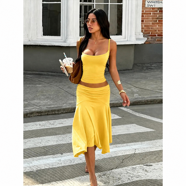 Halter Crop Top Pleated Skirt Set