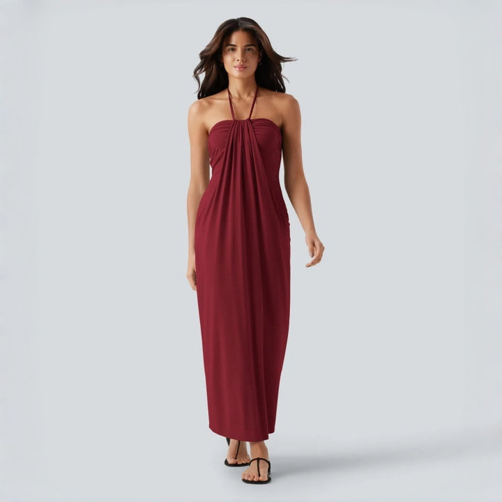 Backless Halter Tie Pocket Maxi Dress