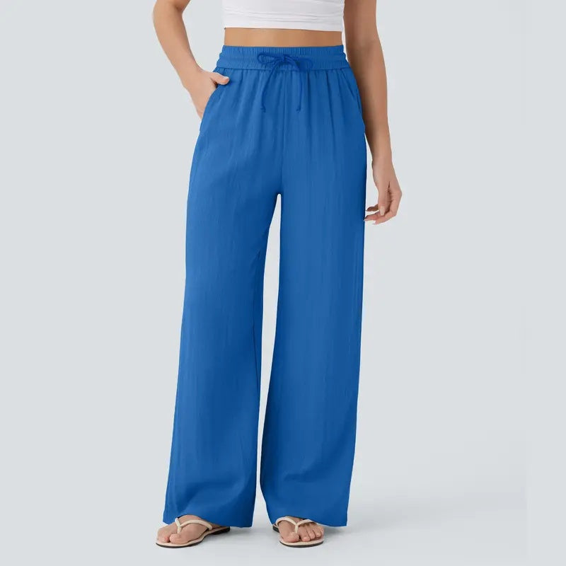 High Waist Drawstring Wide Leg Pants