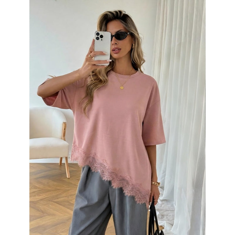 Lace Trim Asymmetrical Tee