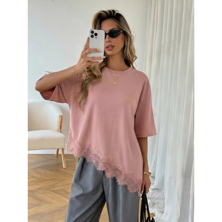 Lace Trim Asymmetrical Tee