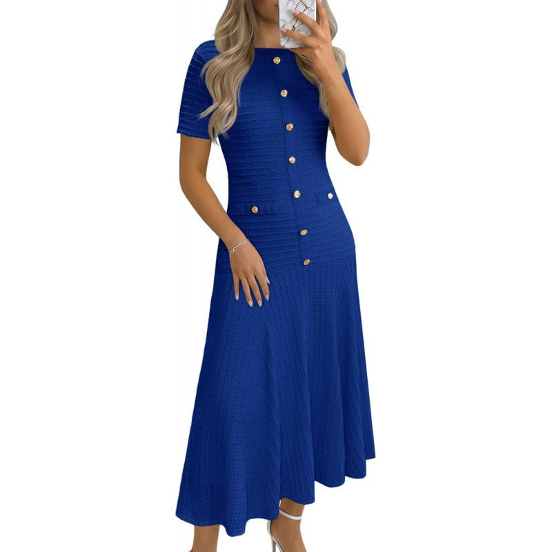 Button Detail A Line Midi Dress