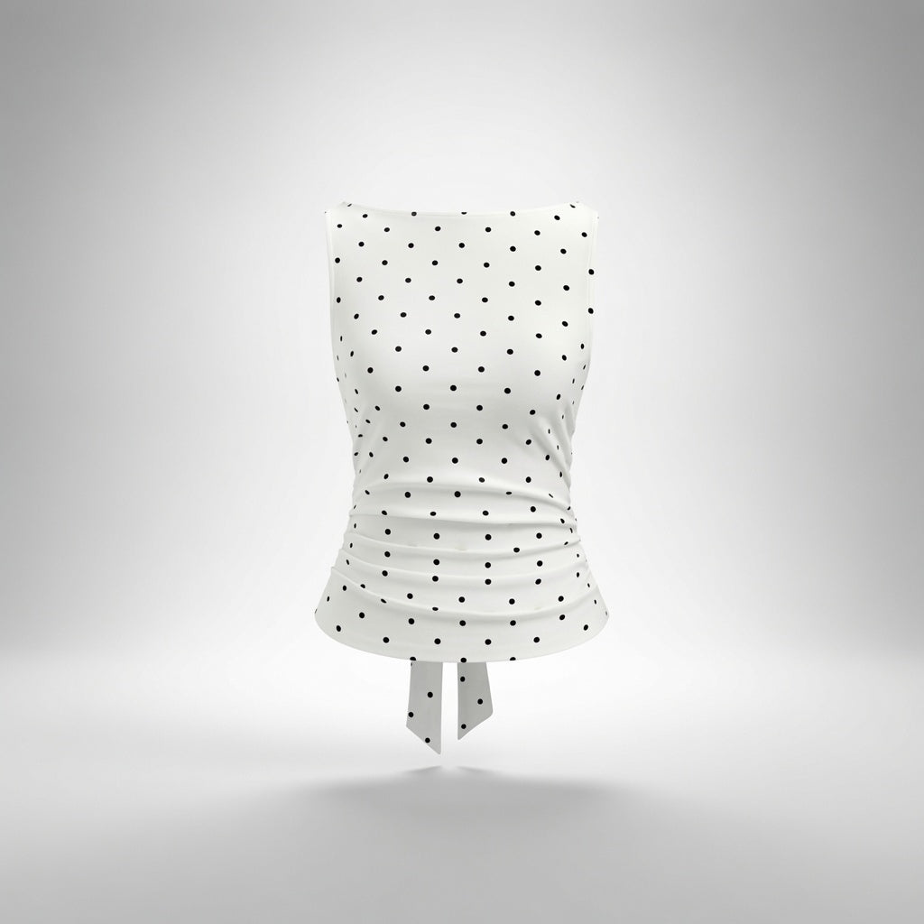 Polka Dot Ruched Back Tie Tank Top