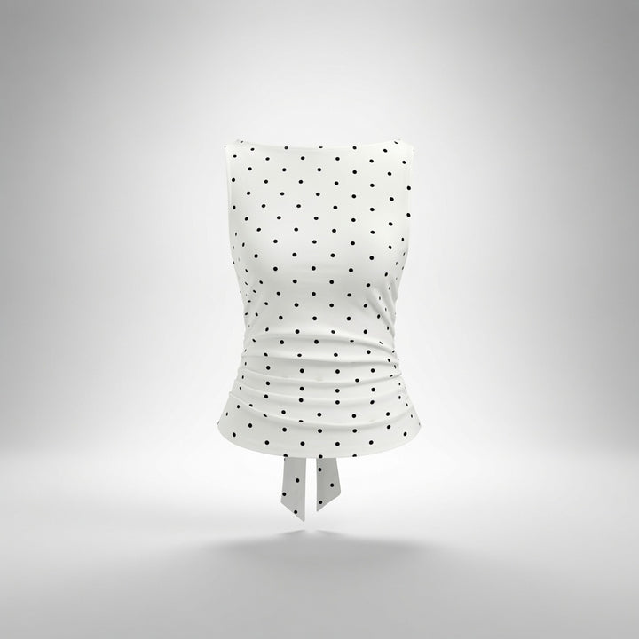 Polka Dot Ruched Back Tie Tank Top