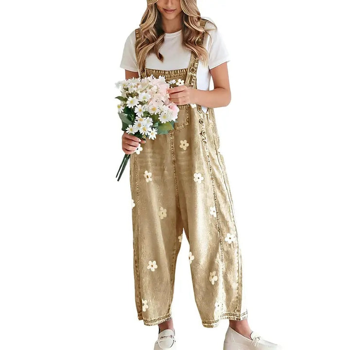 Floral Wide Leg Denim Overalls