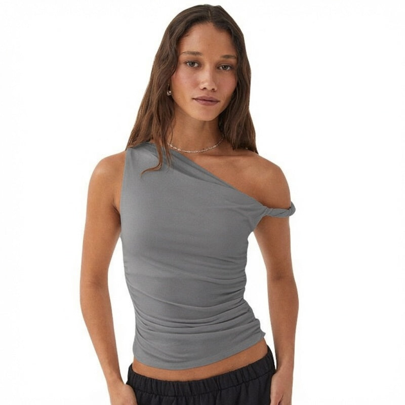 Ruched Asymmetrical Shoulder Top