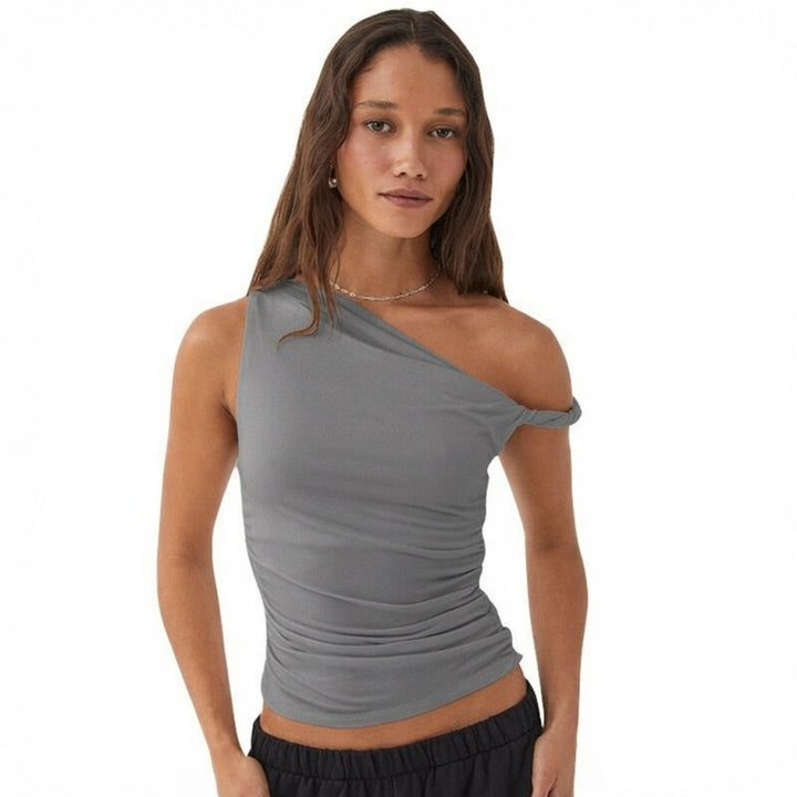 Ruched Asymmetrical Shoulder Top