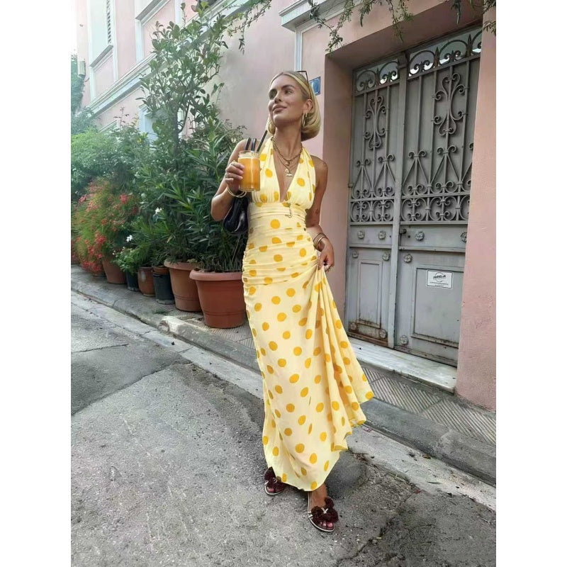 Elegant Halter Polka Dot Dress