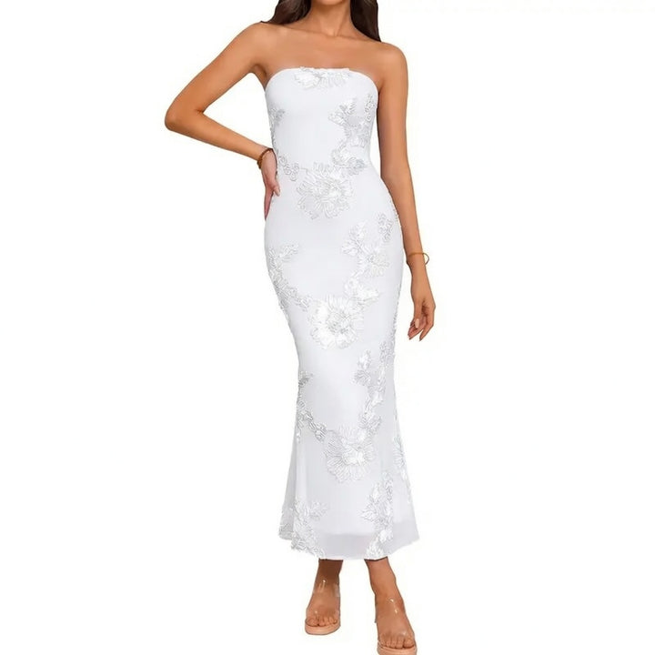 Strapless Floral Bodycon Maxi Dress