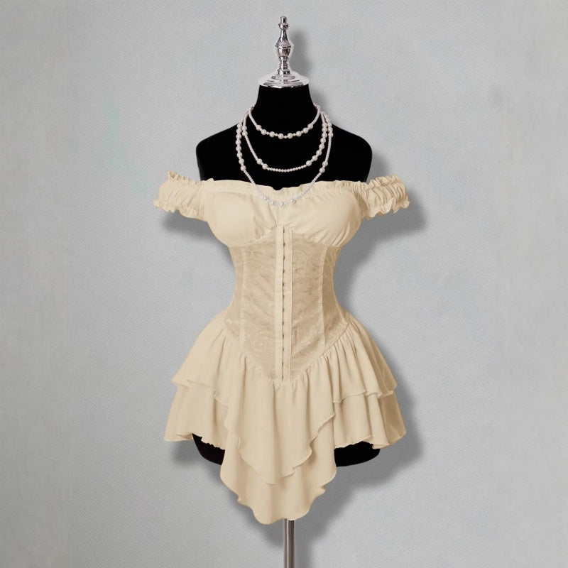 Off Shoulder Ruffle Chiffon Mini Dress