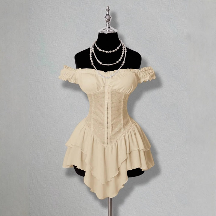 Off Shoulder Ruffle Chiffon Mini Dress