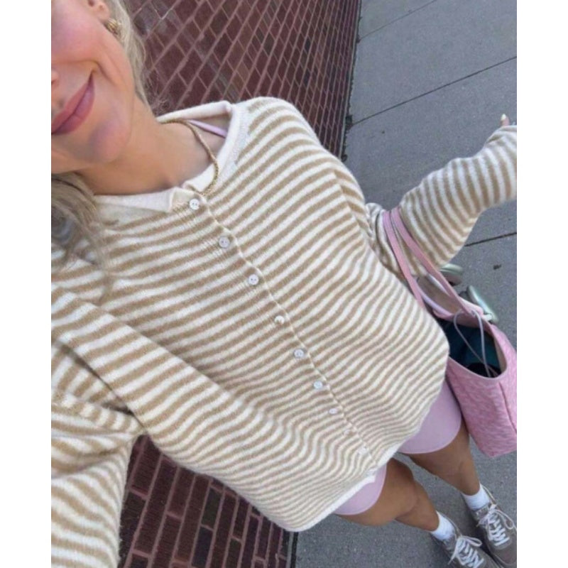 Striped Knit Cardigan Sweater