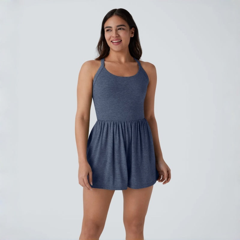Backless Tie Pocket Romper Dress