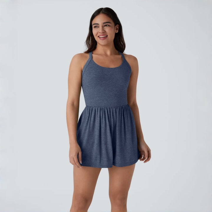 Backless Tie Pocket Romper Dress