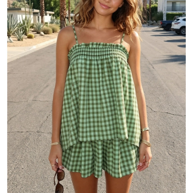 Gingham Ruffle Cami Shorts Set