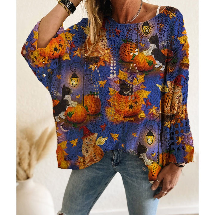 Halloween Bat Pumpkin Knit Top