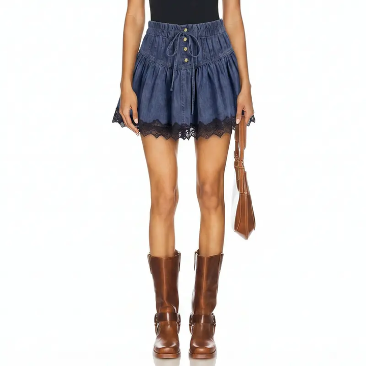 Casual Fall Denim Mini Skort for Women