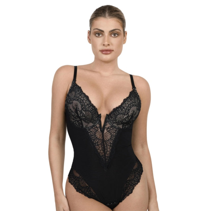 Lace Cutout Sexy Shaping Bodysuit Plus