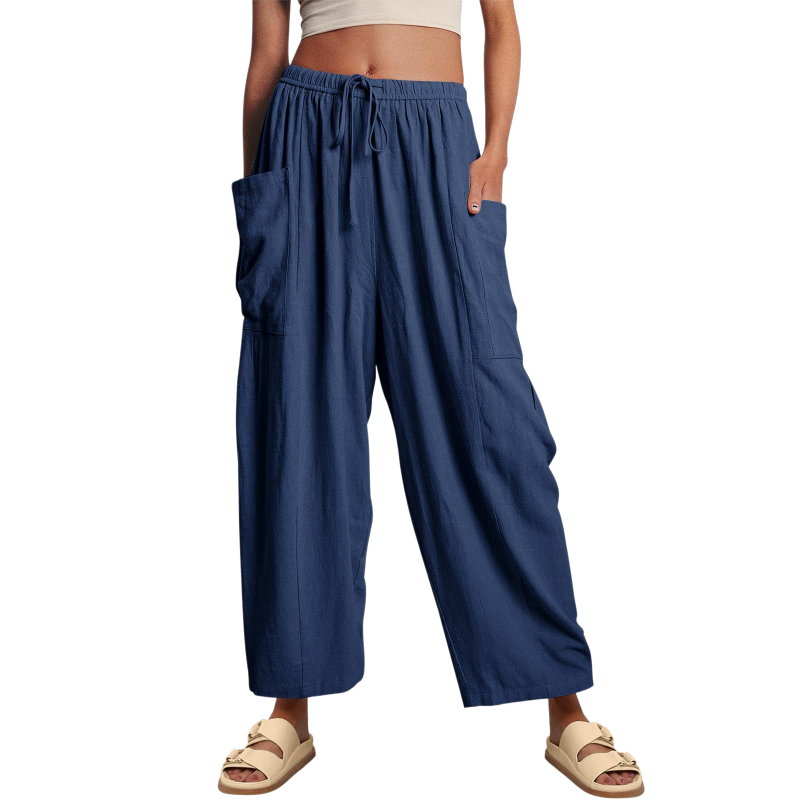 Pleated Mid Rise Elastic Waist Cropped Pants