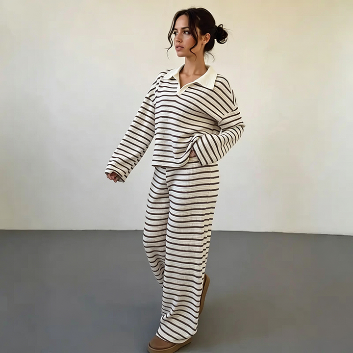 Women Lapel Neck Knit Lounge Set