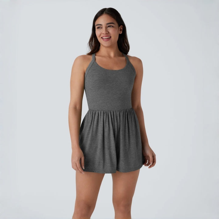 Backless Tie Pocket Romper Dress