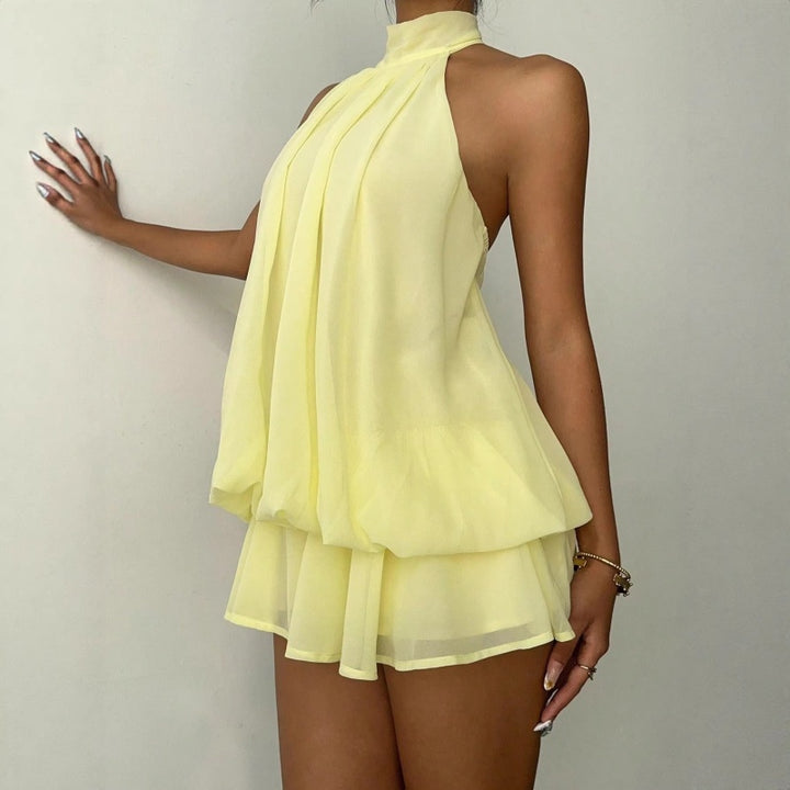 Backless Halter Puff Mini Dress