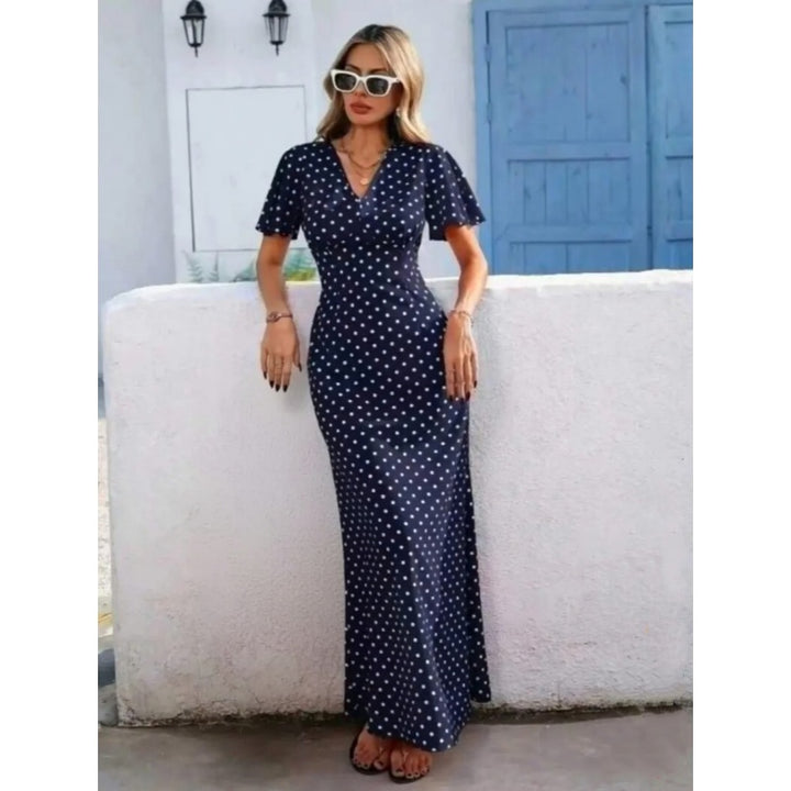 V Neck Polka Dot Mermaid Maxi Dress