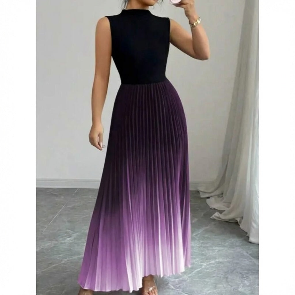 Sleeveless Ombre Pleated Maxi Dress