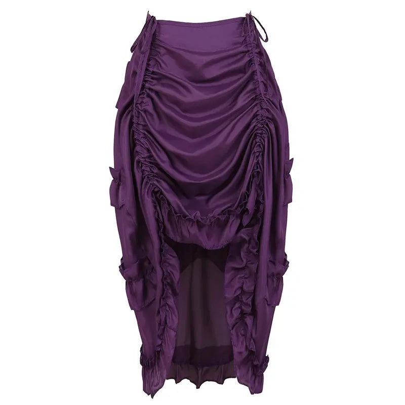 Ruched Ruffle High Low Midi Skirt