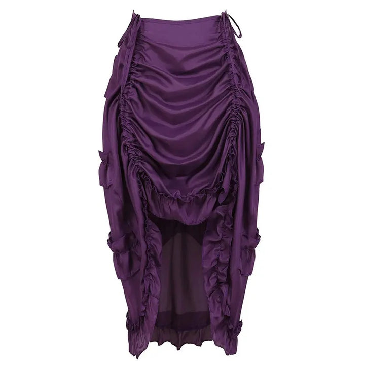 Ruched Ruffle High Low Midi Skirt