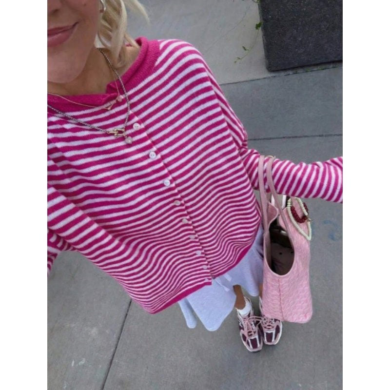 Striped Knit Cardigan Sweater