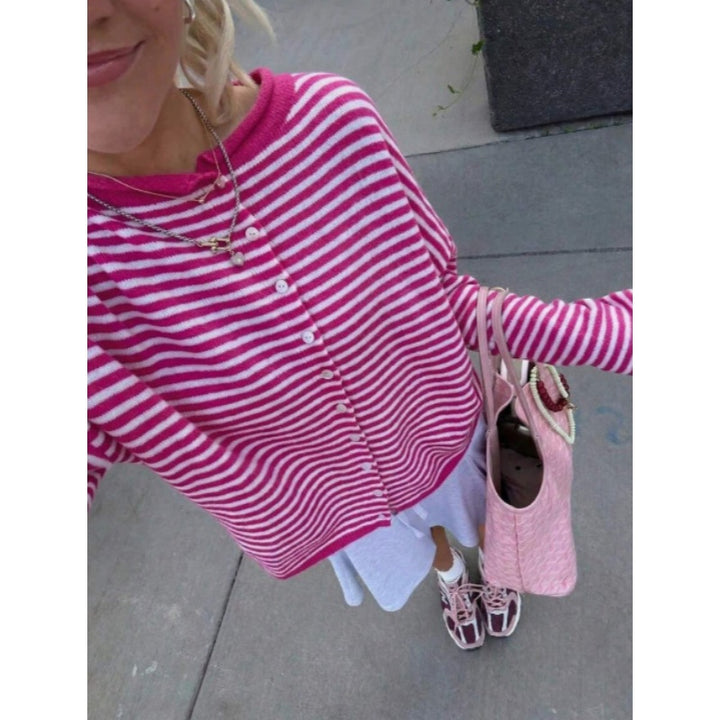Striped Knit Cardigan Sweater