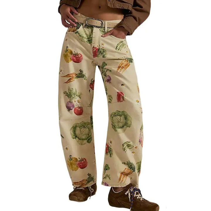 Vintage Print Wide Leg Pants
