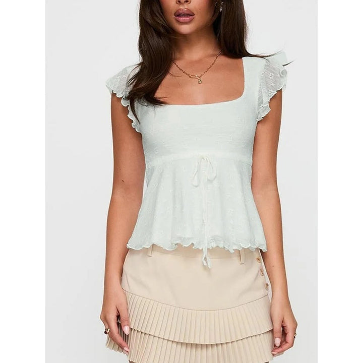 Lace Tie Ruffle Top