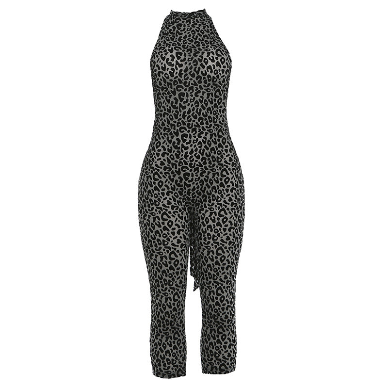 Leopard Print Backless Bodycon Jumpsuit