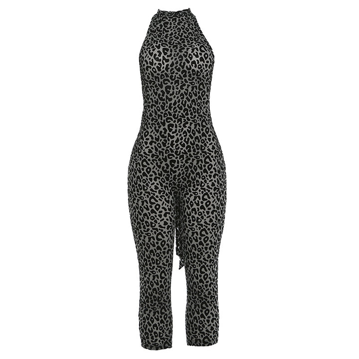 Leopard Print Backless Bodycon Jumpsuit