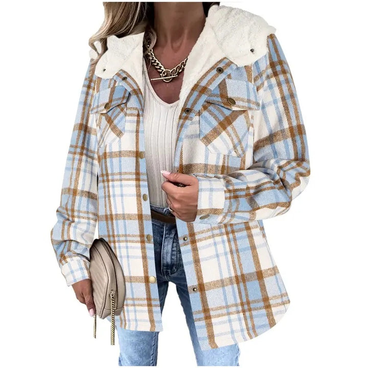Plaid Faux Fur Collar Shacket
