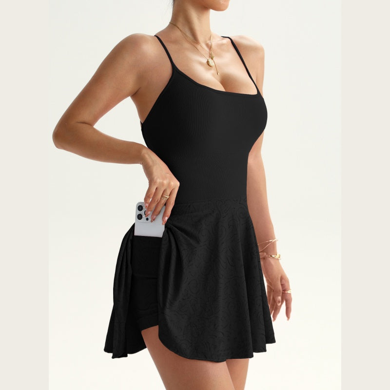 Pocket Crisscross Tennis Romper Dress