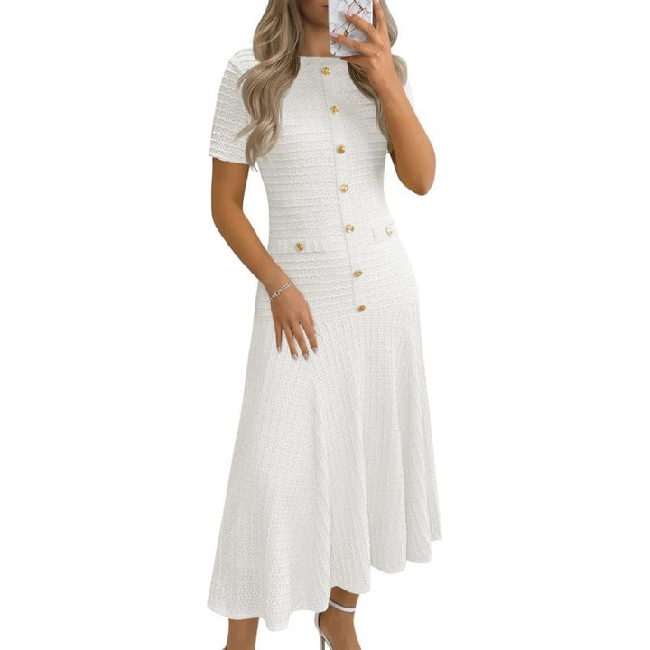 Button Detail A Line Midi Dress
