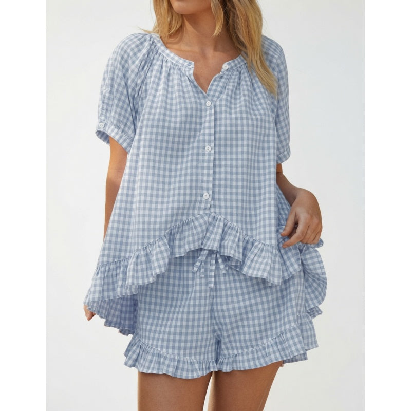 Gingham Lounge Shorts Set