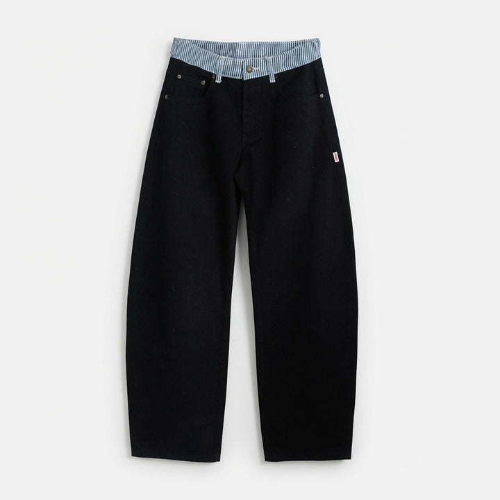 Contrast Waist Straight Leg Jeans