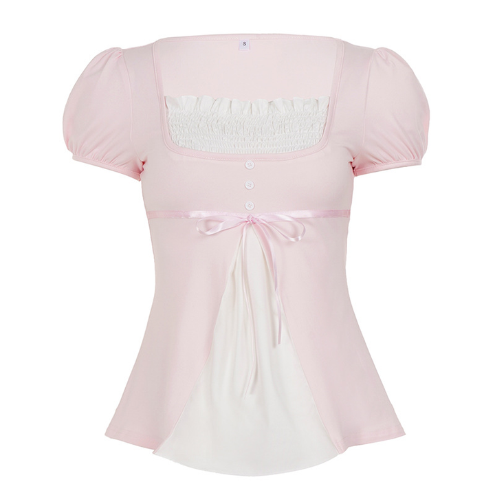 Puff Sleeve Bow A Line Top