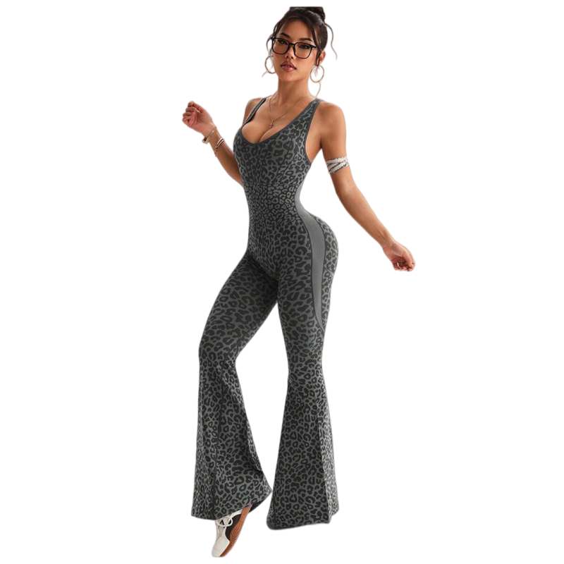 Leopard Halter Sport Jumpsuit