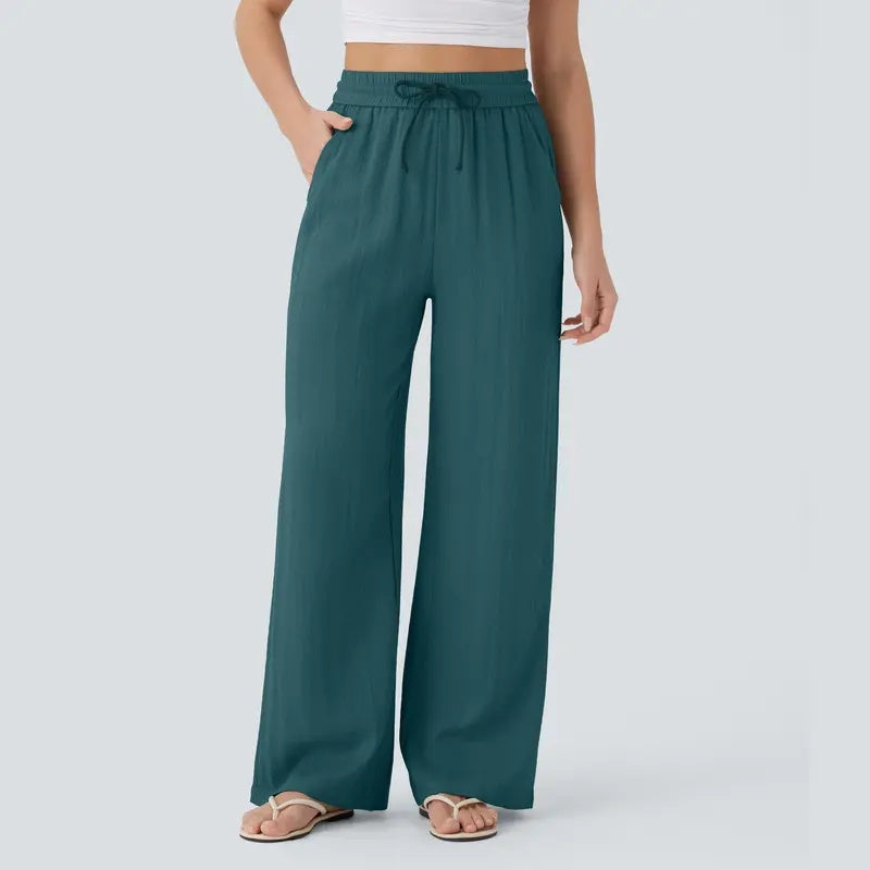 High Waist Drawstring Wide Leg Pants