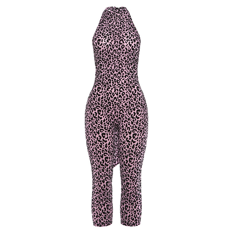 Leopard Print Backless Bodycon Jumpsuit