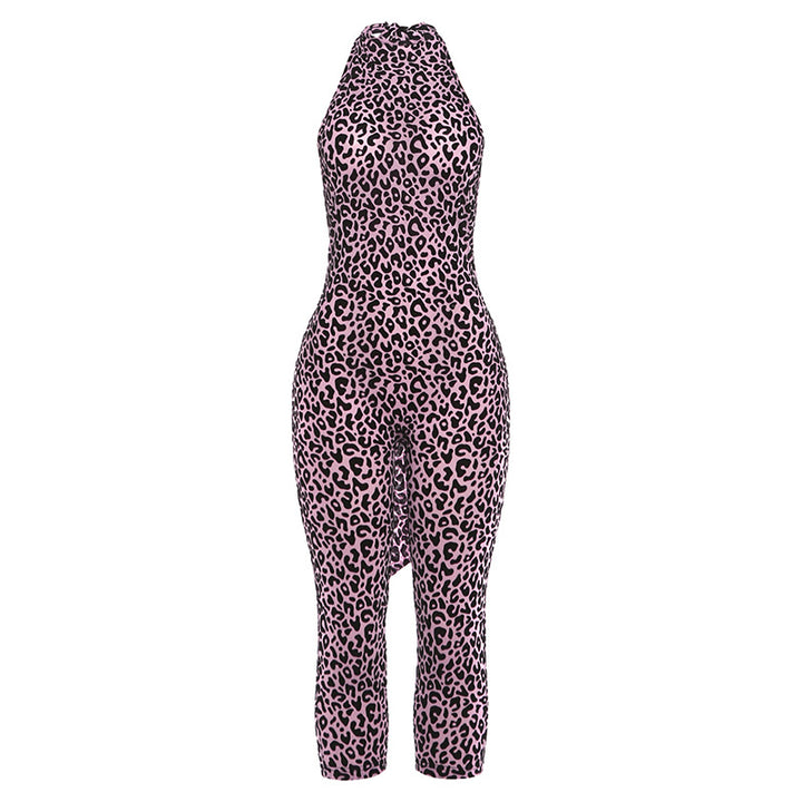 Leopard Print Backless Bodycon Jumpsuit
