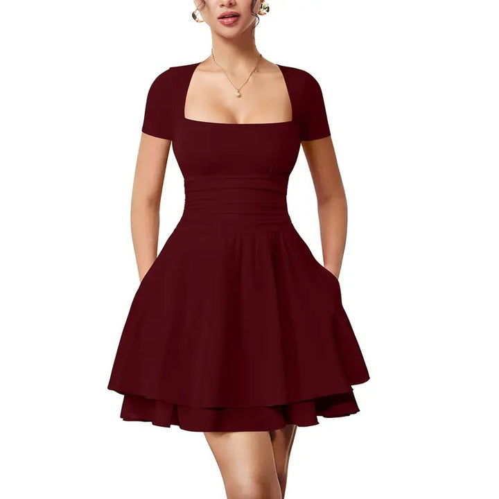 Square Neck Ruffle Pocket Mini Dress