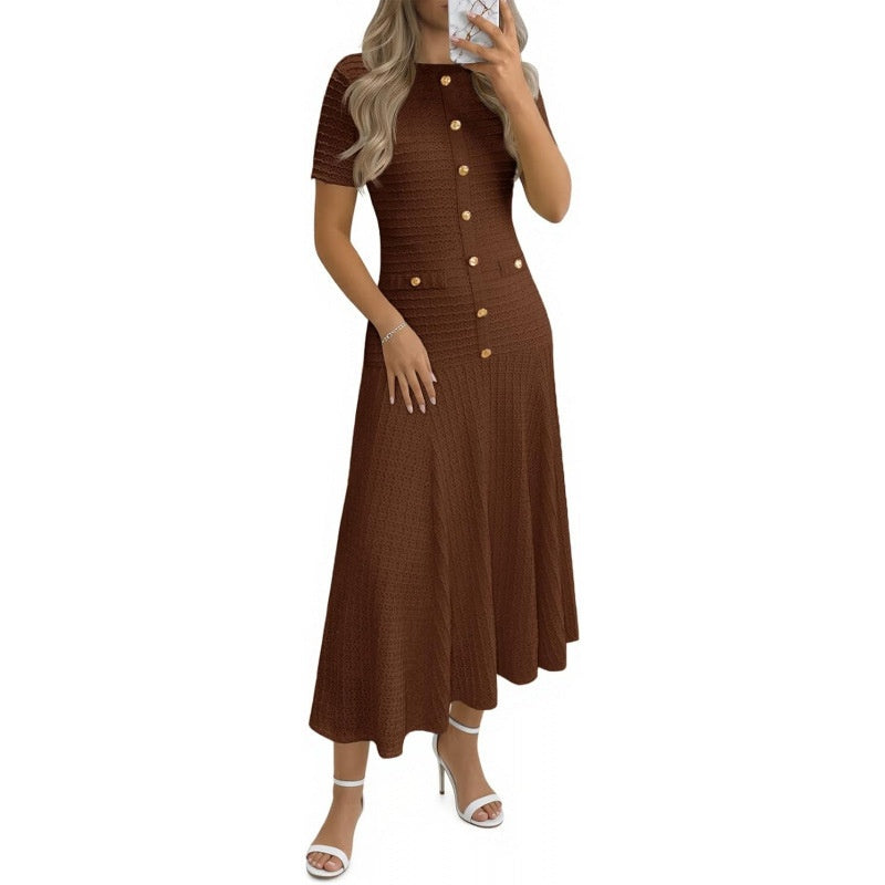 Button Detail A Line Midi Dress
